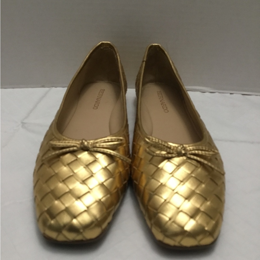 Bernardo Metallic Gold Woven Ballet Flats with Bow